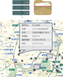 物件や資産の地図上での管理イメージ
